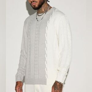 Fashion Nova Men's Gray and White Crewneck Sweater